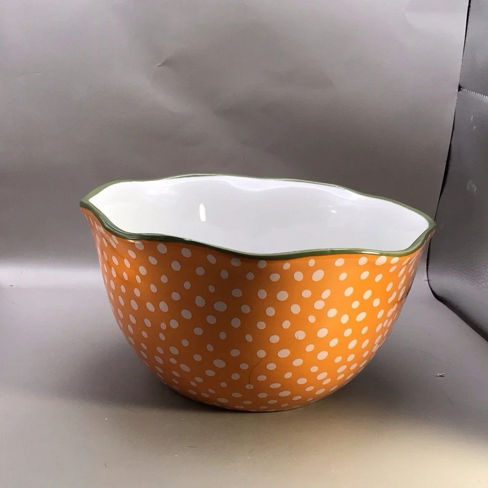 Pioneer Woman Ceramic Orange With Polka‎ Dots Bowl Dish 8.5 Inch Diameter